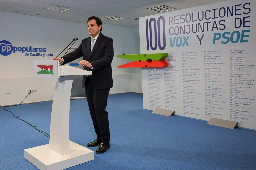 Presidente del PP Castilla y Leon Alfonso Fernandez Manueco denuncia pinza PSOE-VOX