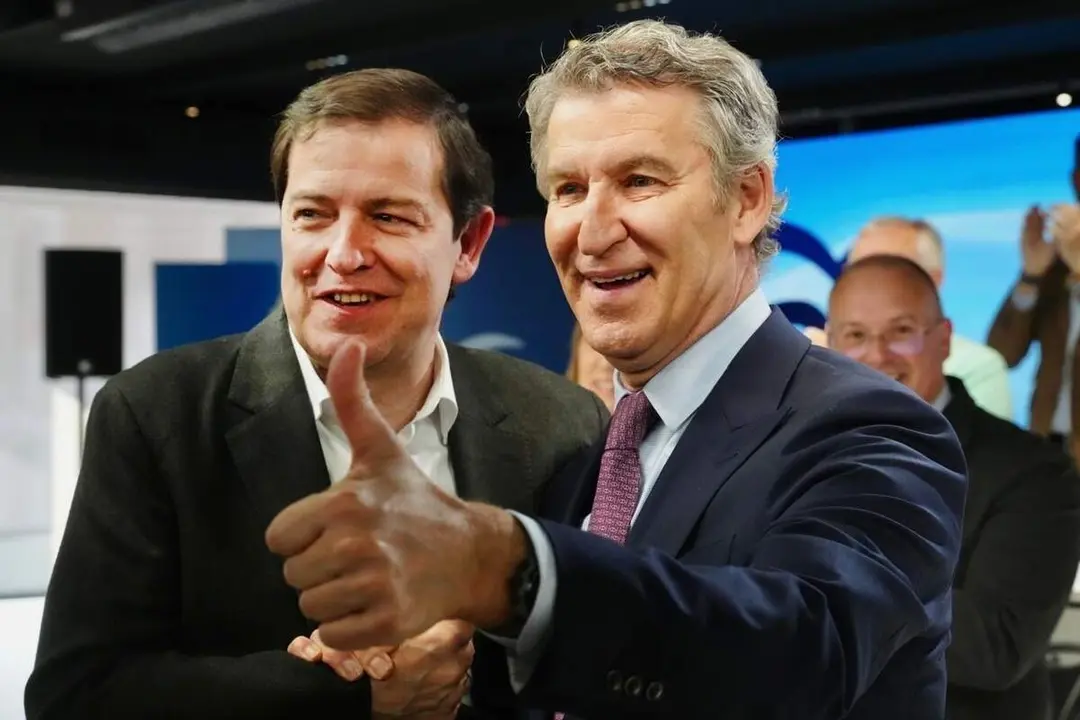 Alfonso Fernandez Manueco y Alberto Nunez Feijoo celebracion resultados elecciones 15-M