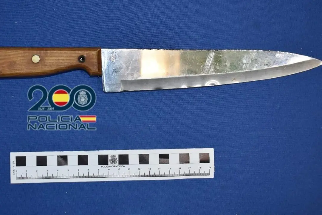 Intervenido cuchillo 22 centimetros hoja y mango madera intento robo Valladolid