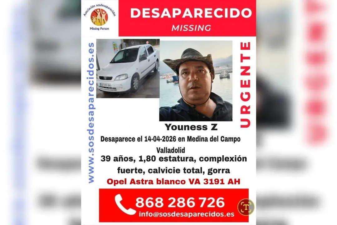Youness Z hombre 39 anos desaparecido coche blanco Medina del Campo activada busqueda