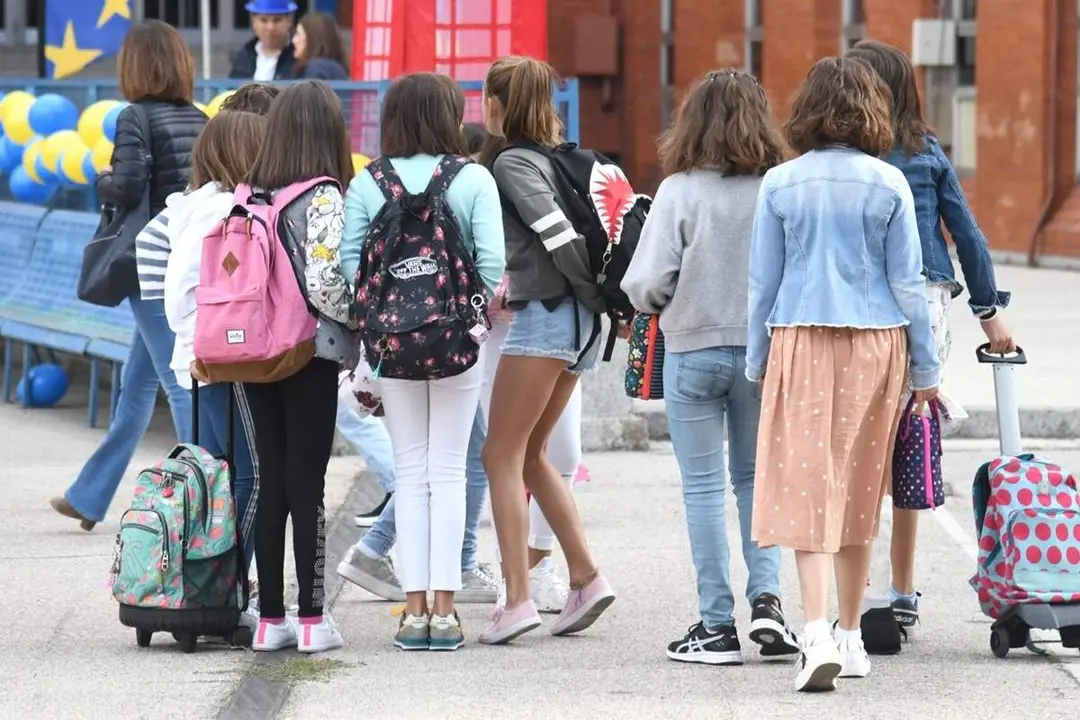 Estudiantes alumnas mochilas entrada colegio Valladolid educacion