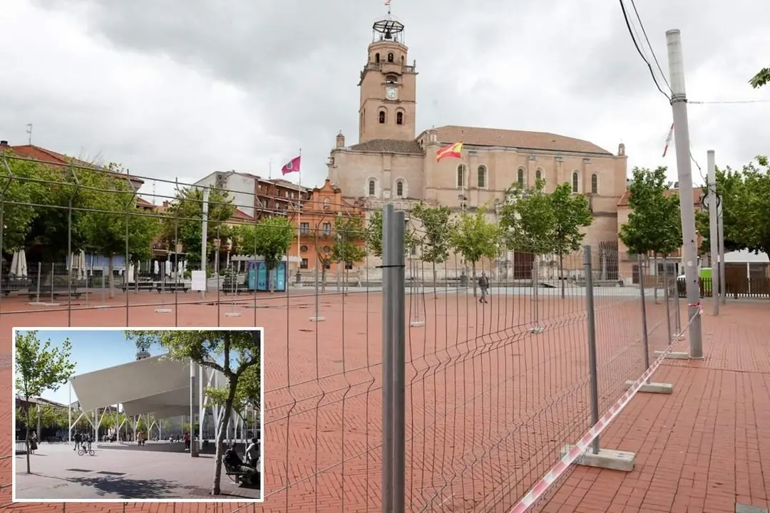 Inicio obras sistema entoldado desmontable Plaza Mayor de la Hispanidad Medina del Campo