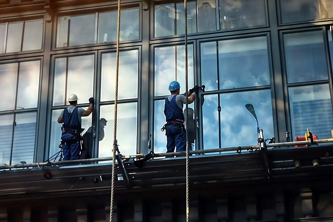 Trabajadores cambio ventanas edificio de oficinas empleo Valladolid