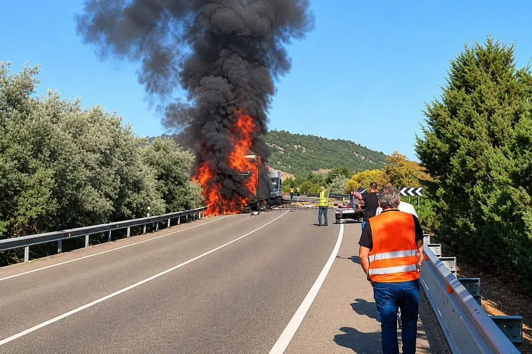 Colision frontal dos camiones fuego N-122 Quintanilla de Arriba accidente
