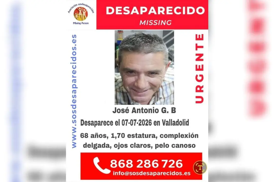 Desaparecido hombre Jose Antonio GB 68 anos Valladolid alerta busqueda