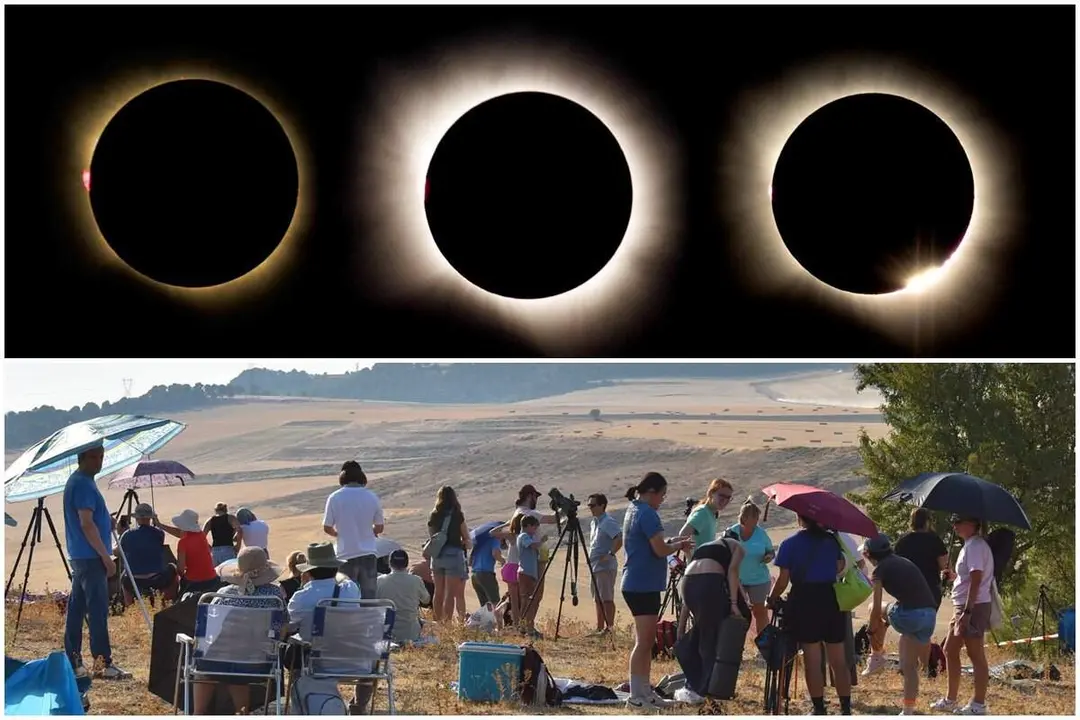 Secuencia eclipse solar total agosto 2026 observacion personas Cigales provincia Valladolid