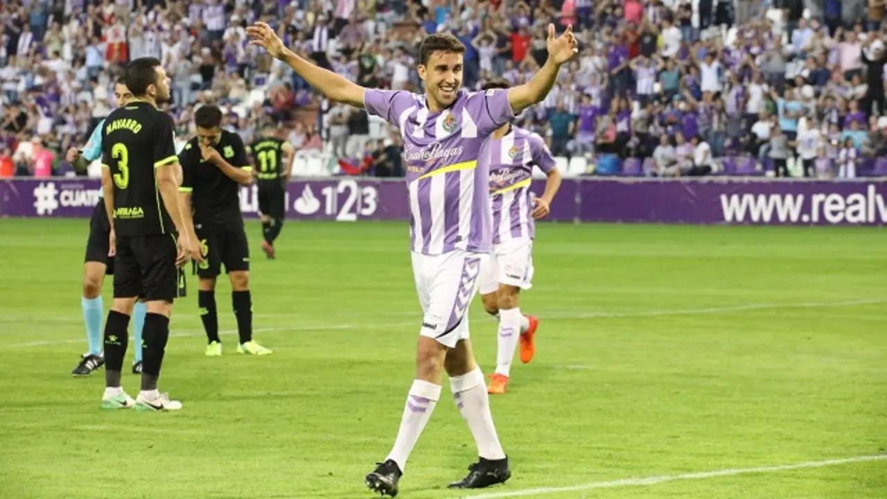 Jaime Mata celebrando un gol en su etapa como blanquivioleta | Fuente: Real Valladolid