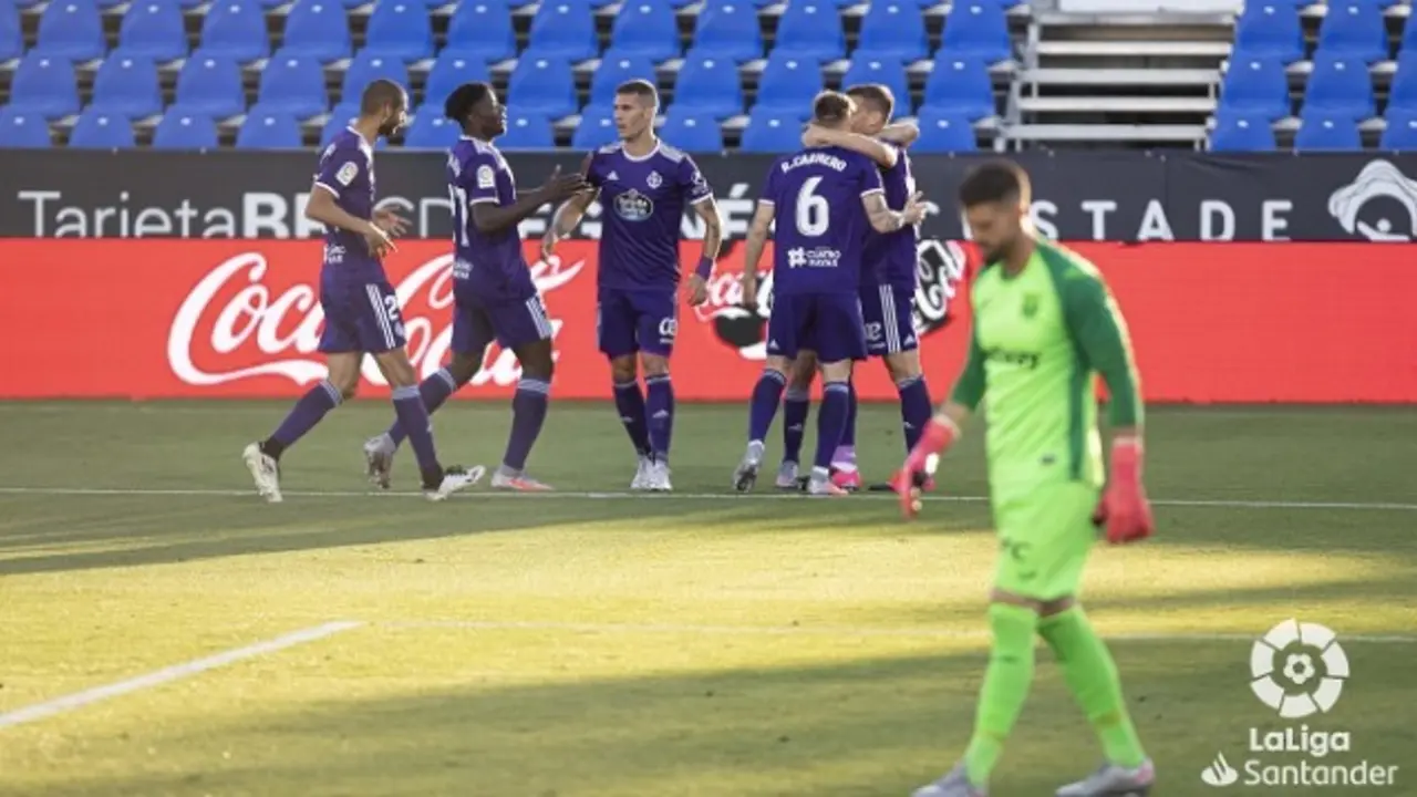 El Real Valladolid celebrando un gol en Butarque | Fuente: LaLiga