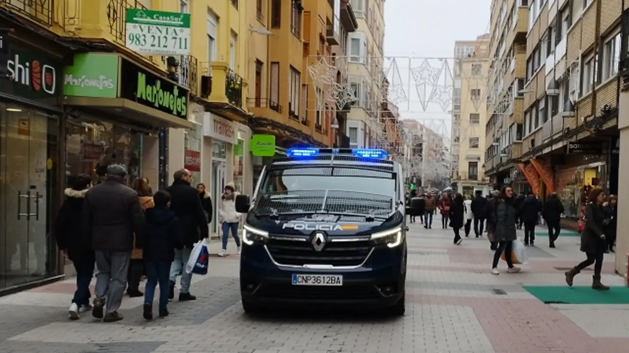 Un furgón policial en la calle Mantería en una imagen de archivo | Valladolid Plural