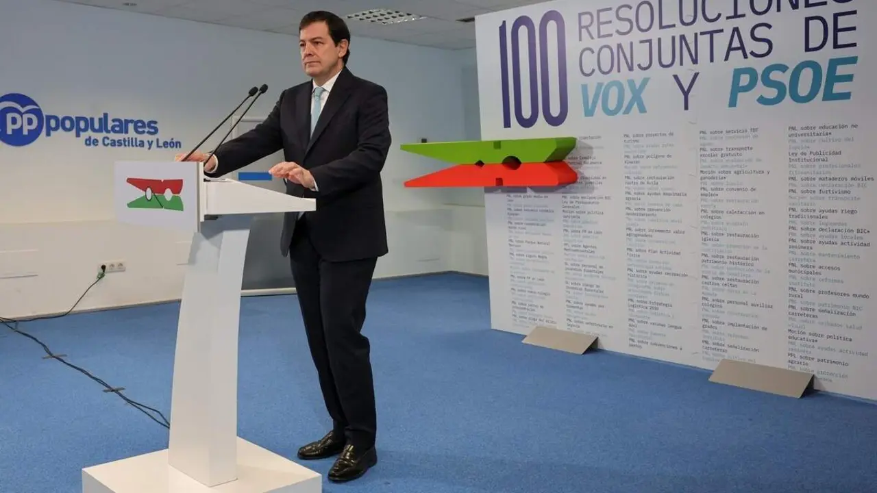 Presidente del PP Castilla y Leon Alfonso Fernandez Manueco denuncia pinza PSOE-VOX