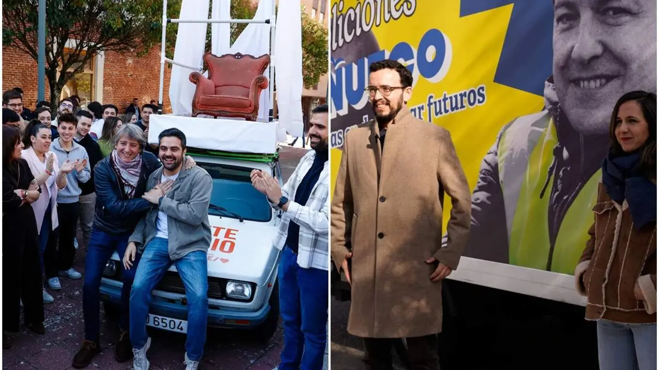 Montaje papamovil Carlos Martinez y camion demoliciones Podemos campana electoral