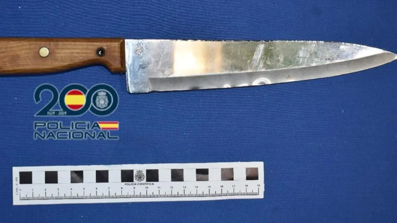 Intervenido cuchillo 22 centimetros hoja y mango madera intento robo Valladolid