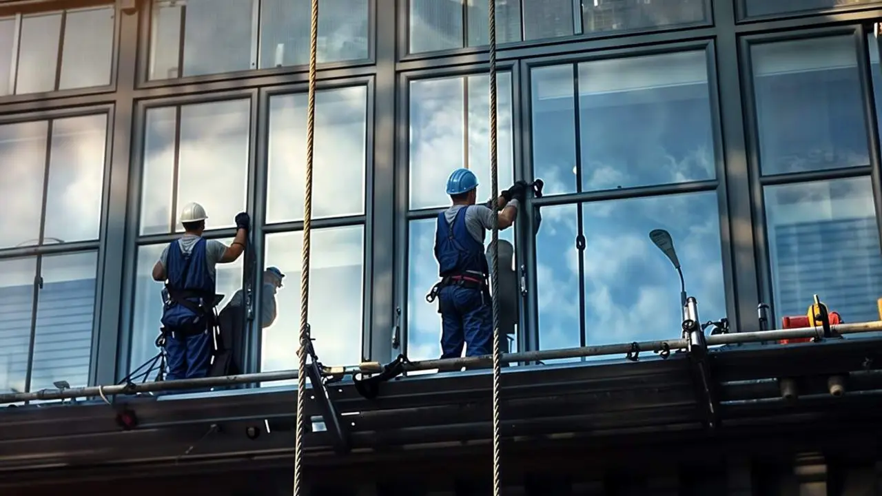 Trabajadores cambio ventanas edificio de oficinas empleo Valladolid