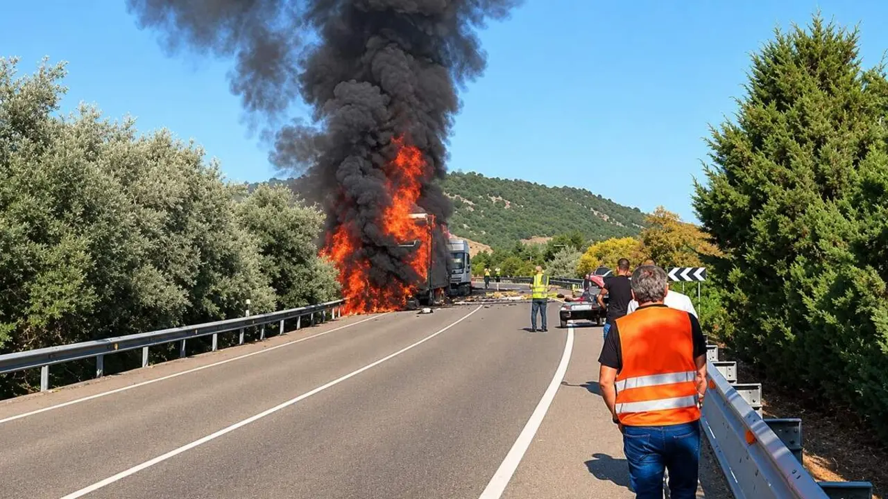 Colision frontal dos camiones fuego N-122 Quintanilla de Arriba accidente