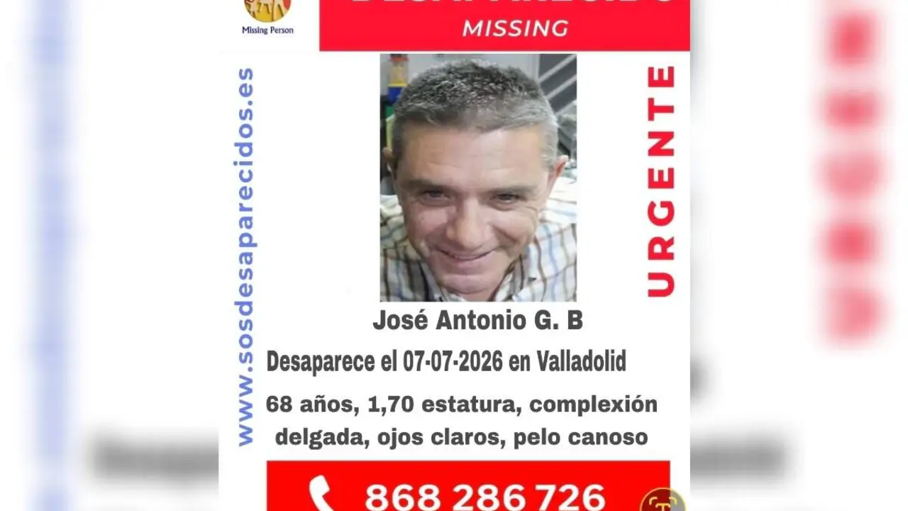 Desaparecido hombre Jose Antonio GB 68 anos Valladolid alerta busqueda