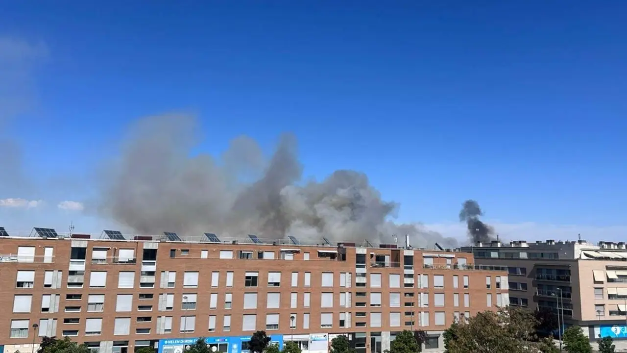 Humareda incendio vegetacion carretera Arcas Reales Valladolid