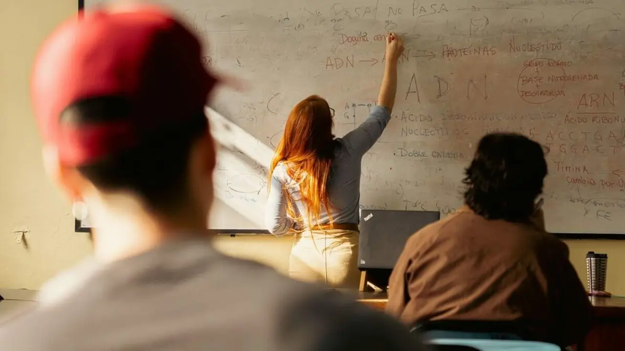 Profesora pizarra clase contratos educacion empleo Valladolid