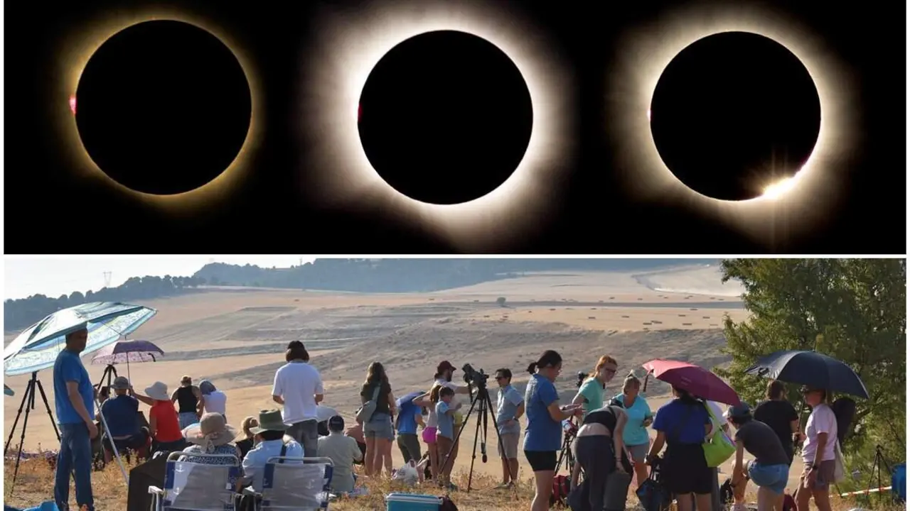 Secuencia eclipse solar total agosto 2026 observacion personas Cigales provincia Valladolid