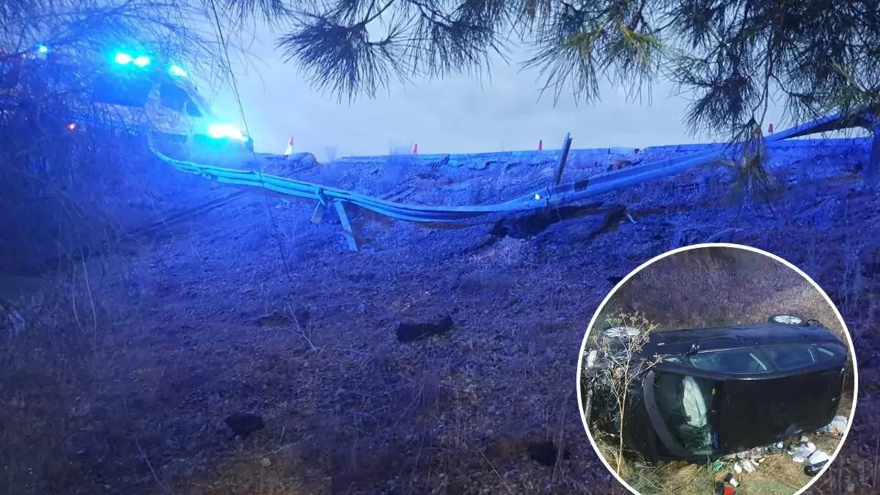 Accidente vuelco coche puente salida A62 Cabezon de Pisuerga Bomberos Diputacion